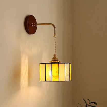 Vintage amber stained glass adjustable led wall lamp bedroom light