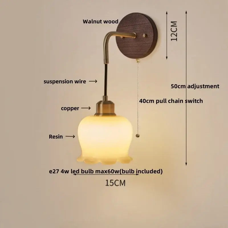 Vintage amber stained glass adjustable led wall lamp bedroom light