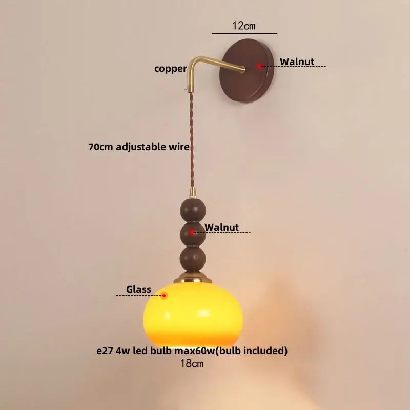 Vintage amber stained glass adjustable led wall lamp bedroom light