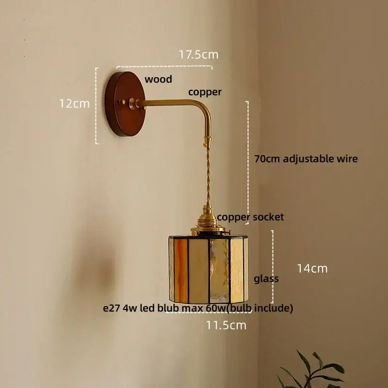 Vintage amber stained glass adjustable led wall lamp bedroom light
