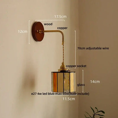 Vintage amber stained glass adjustable led wall lamp bedroom light