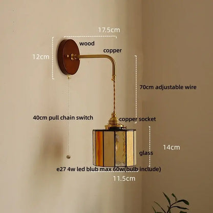 Vintage amber stained glass adjustable led wall lamp bedroom light