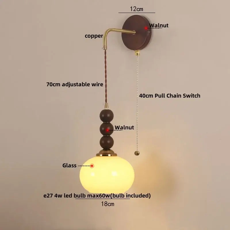 Vintage amber stained glass adjustable led wall lamp bedroom light