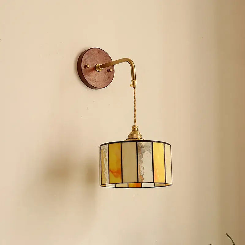 Vintage amber stained glass adjustable led wall lamp bedroom light
