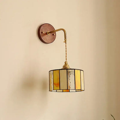 Vintage amber stained glass adjustable led wall lamp bedroom light