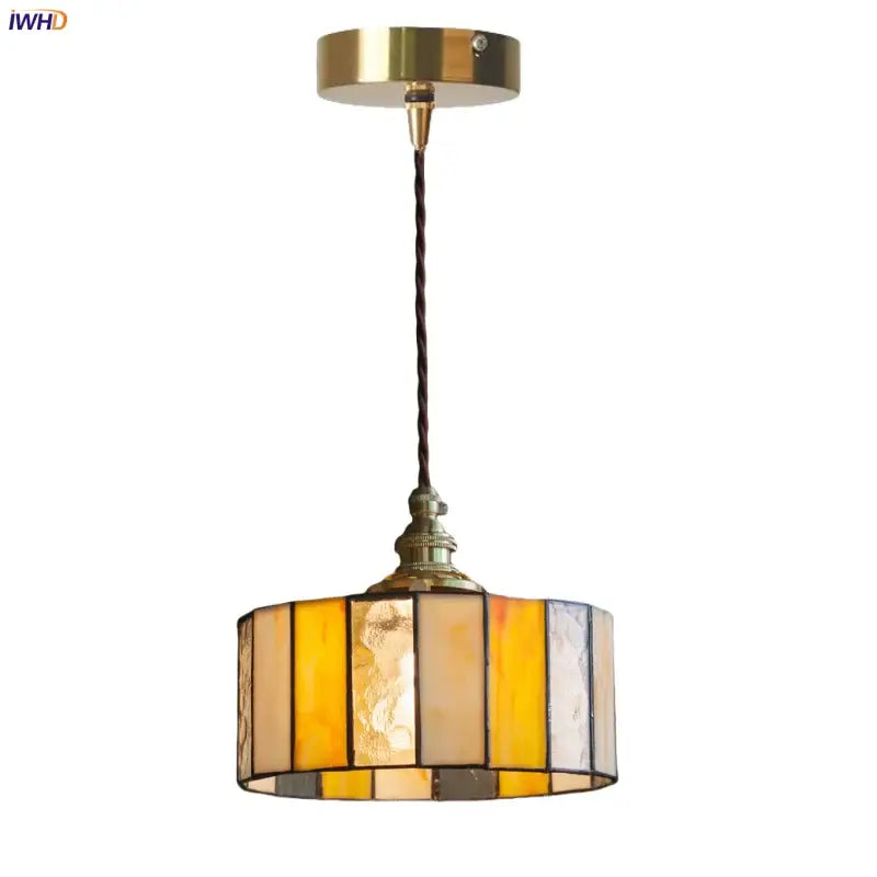Vintage amber stained glass pendant light kitchen colorful led