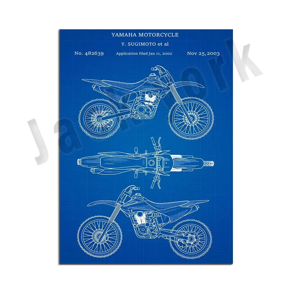 Vintage beige dirt bike patent art set of 6 bedroom wall decor