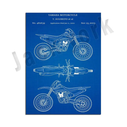 Vintage beige dirt bike patent art set of 6 bedroom wall decor
