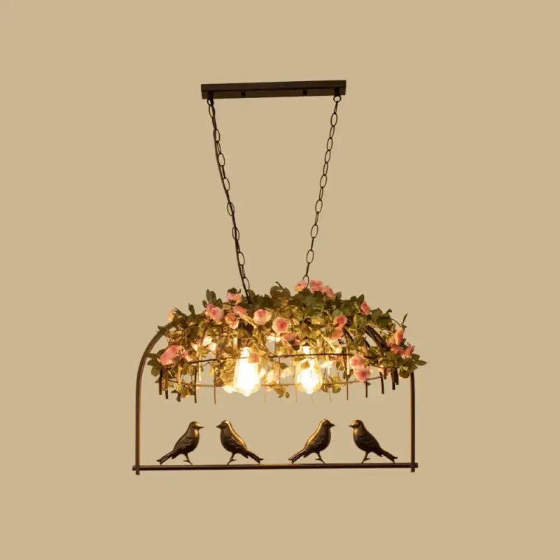 Vintage bird cage iron hanging light – dining room floral pendant