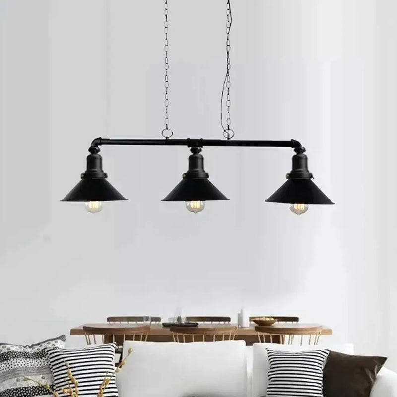 Vintage black 3-light conical island light fixture for dining room