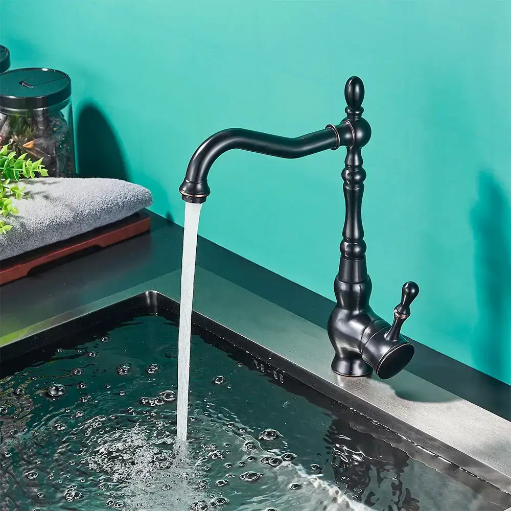 Vintage black brass faucet single handle kitchen basin mixer