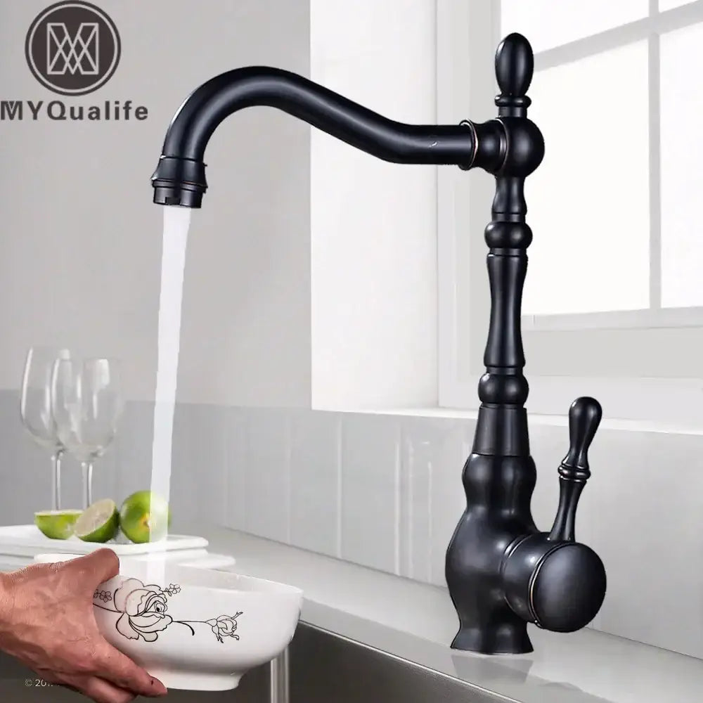 Vintage black brass faucet single handle kitchen basin mixer