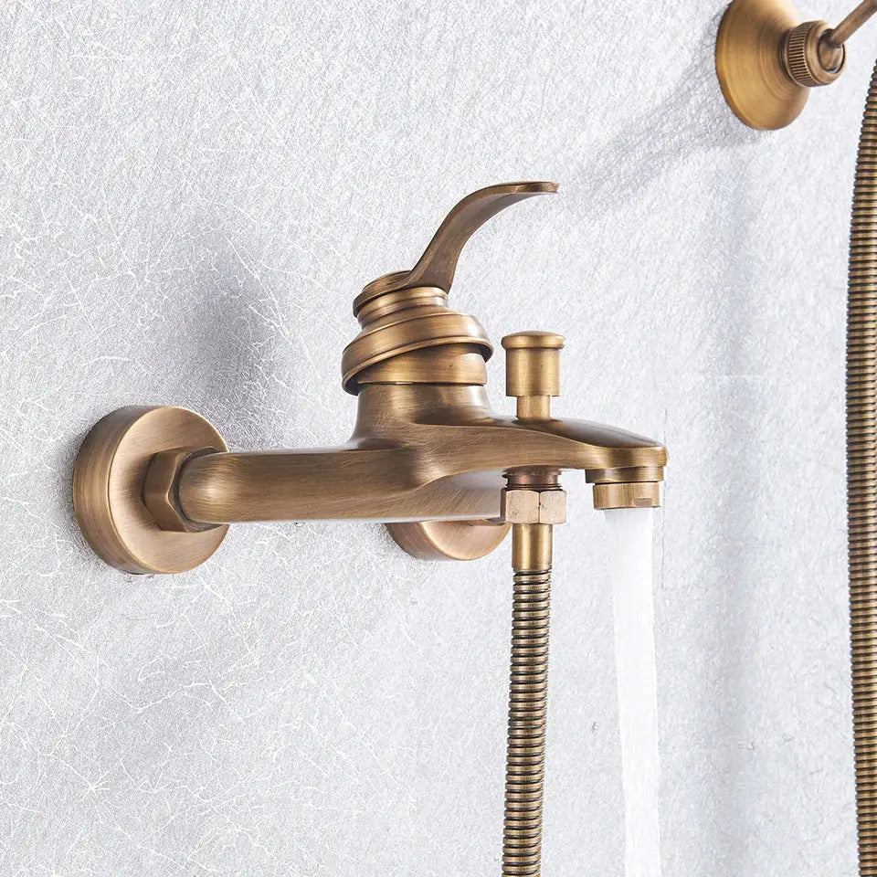 Vintage black brass shower faucet mixer tap set with hand shower