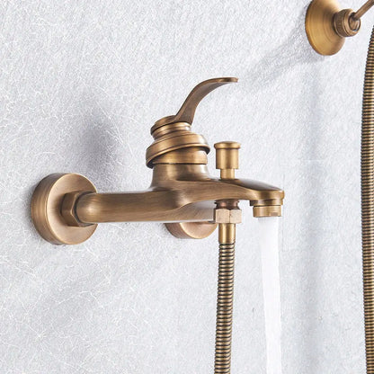Vintage black brass shower faucet mixer tap set with hand shower
