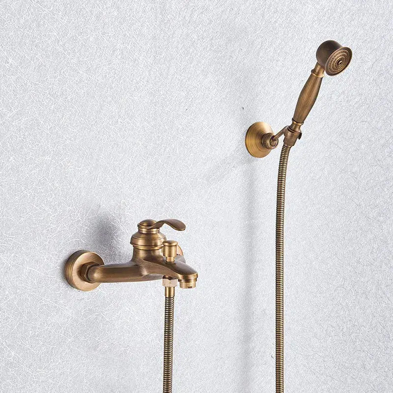 Vintage black brass shower faucet mixer tap set with hand shower