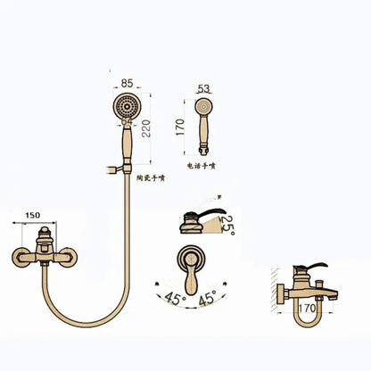 Vintage black brass shower faucet mixer tap set with hand shower