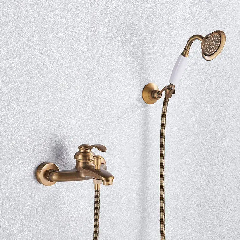 Vintage black brass shower faucet mixer tap set with hand shower
