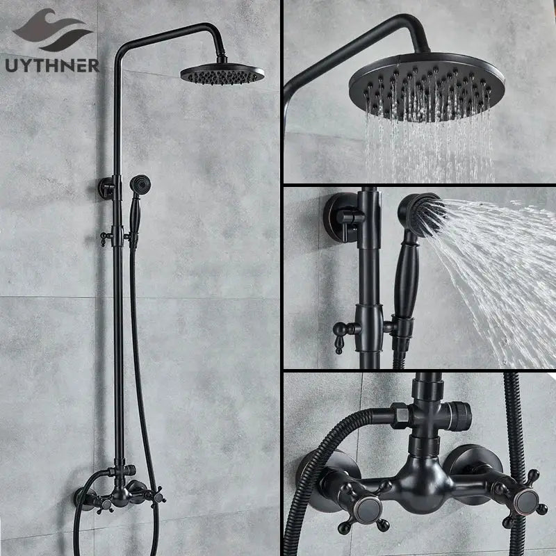 Vintage black bronze shower faucet set with handheld – bathroom