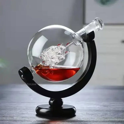 Vintage black earth decanter set dining room etched world map glass