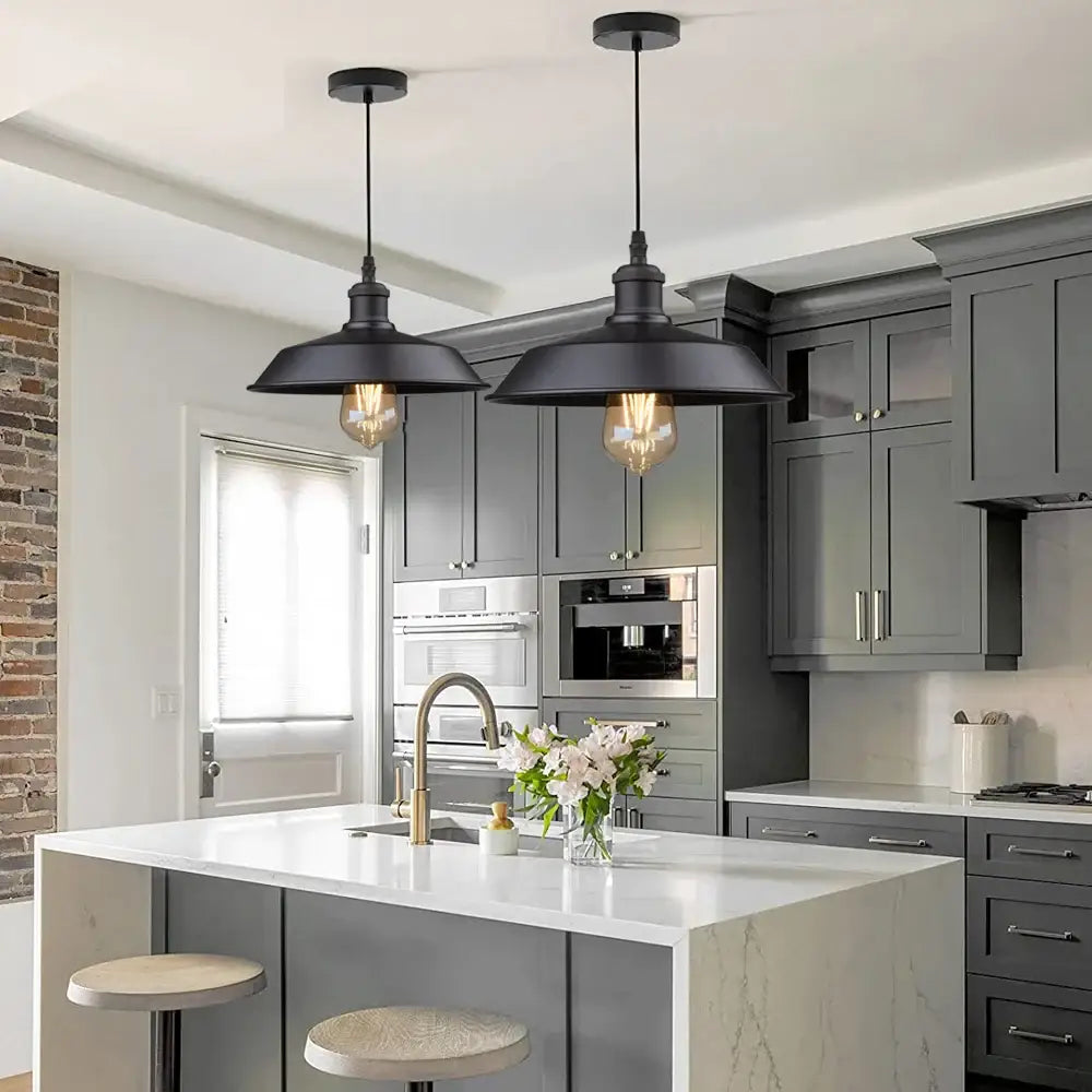 Vintage black farmhouse pendant light for kitchen island
