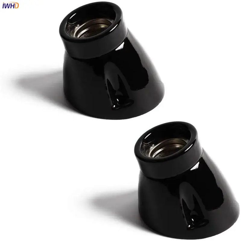Vintage black glossy ceramic lamp holder socket for bedroom table light