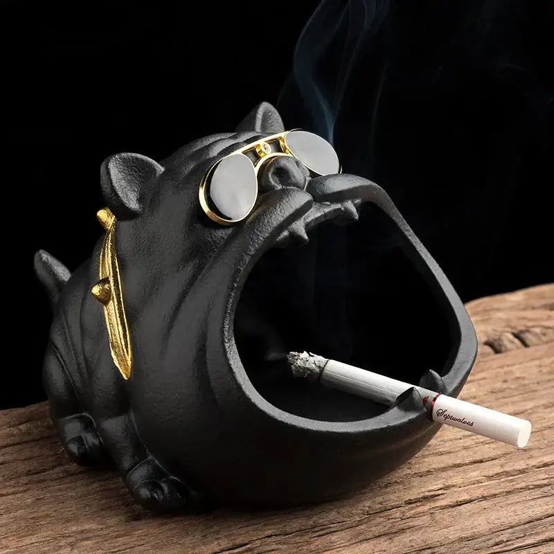 Vintage black & gold decorbites ceramic dog ashtray living room decor