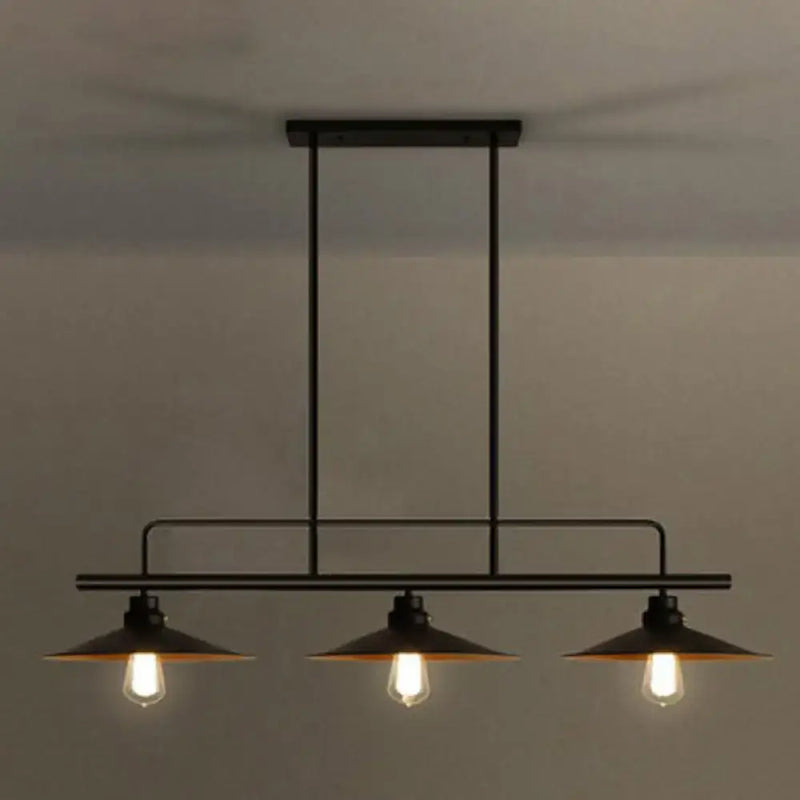 Vintage black metal saucer suspension 3 light dining room pendant