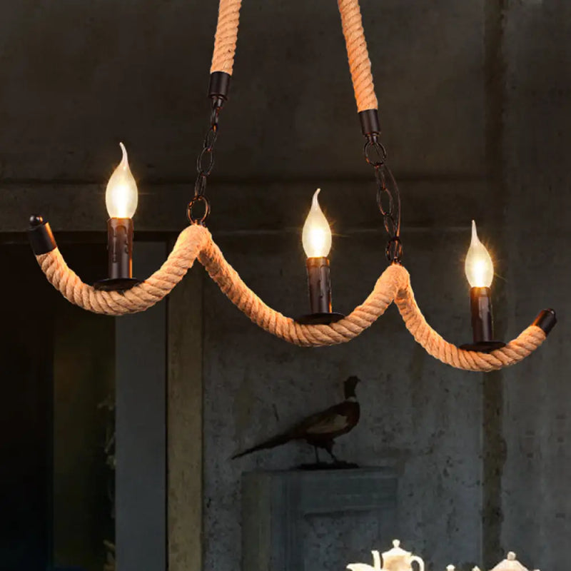 DecorBites™ Vintage Black Rope Pendant Light Fixture - 3-Light Candle Island Lamp for Dining Room