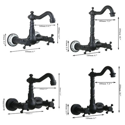 Vintage black swivel wall mounted bathroom faucet with ceramic base