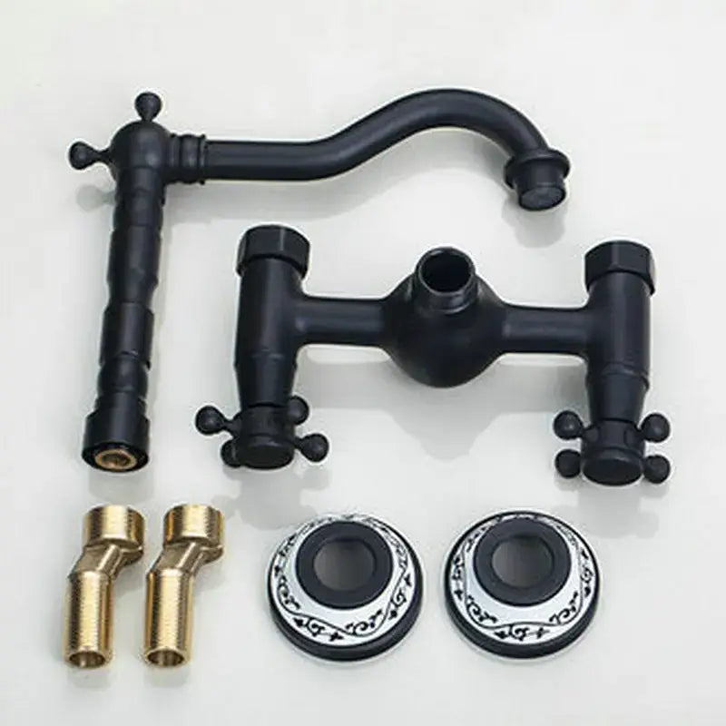 Vintage black swivel wall mounted bathroom faucet with ceramic base