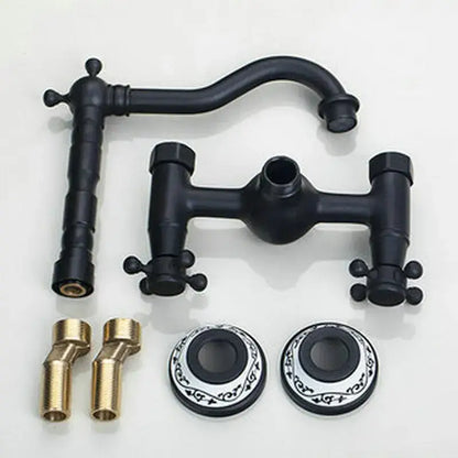Vintage black swivel wall mounted bathroom faucet with ceramic base