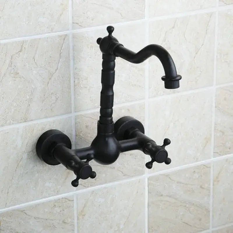 Vintage black swivel wall mounted bathroom faucet with ceramic base