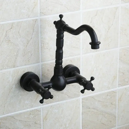 Vintage black swivel wall mounted bathroom faucet with ceramic base