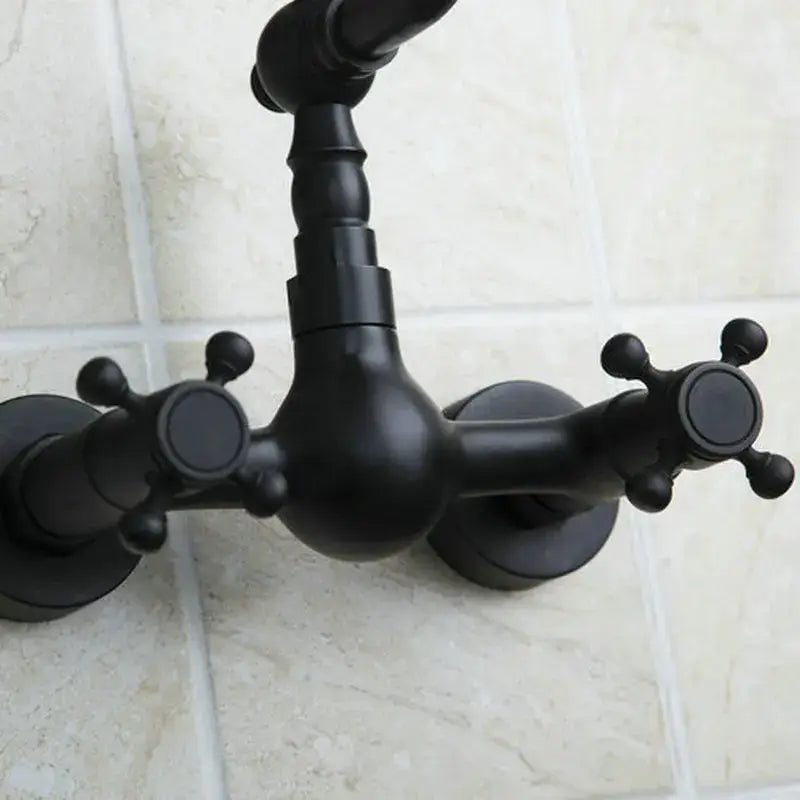 Vintage black swivel wall mounted bathroom faucet with ceramic base