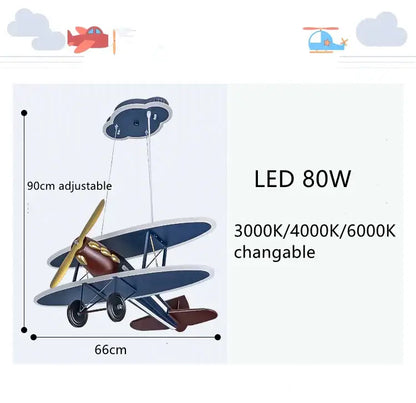Vintage blue & brown iron aircraft pendant light for boys bedroom