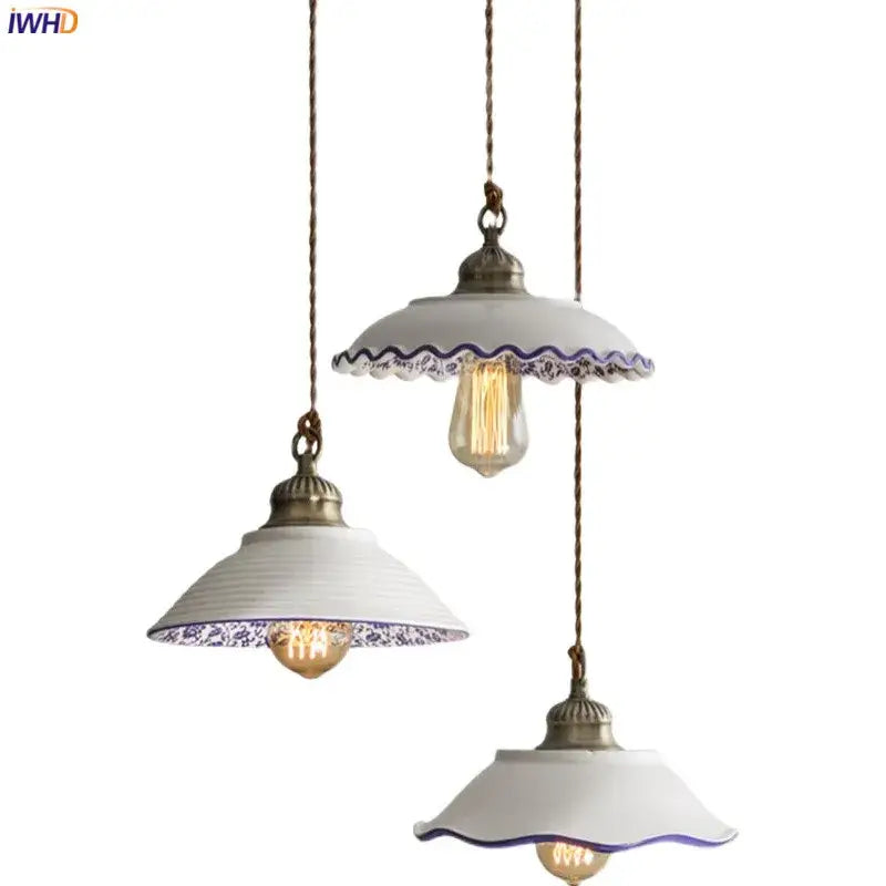 Vintage blue & white ceramic pendant lights kitchen hanging decor