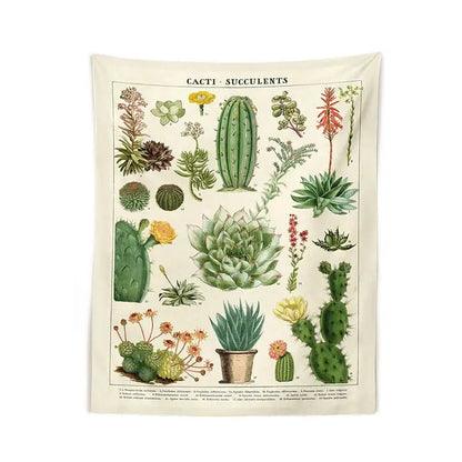 Vintage botanical cactus tapestry wall hanging for bedroom decor