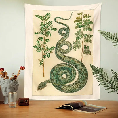 Vintage botanical celestial snake tapestry wall hanging bedroom decor