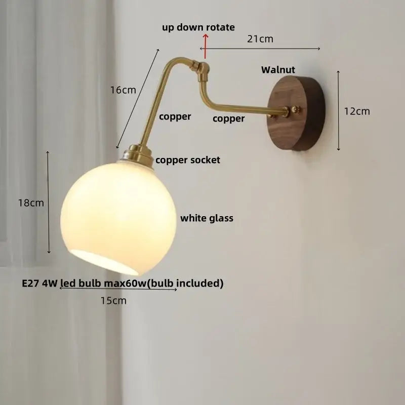 Vintage brass amber glass led wall lights pull chain bedroom sconce