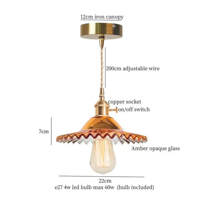 Vintage brass amber glass pendant light for kitchen island