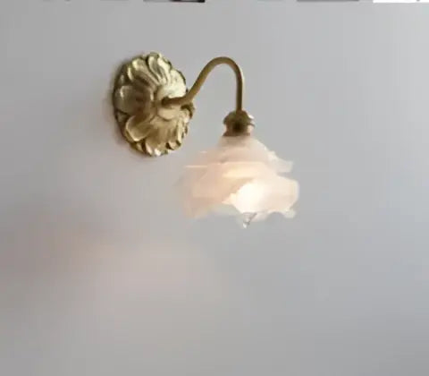 Vintage brass and amber glass led wall lamp bedroom sconce