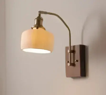 Vintage brass and amber glass led wall lamp bedroom sconce