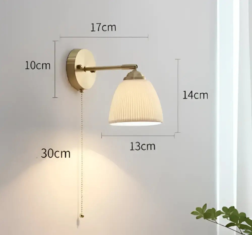 Vintage brass and amber glass led wall lamp bedroom sconce