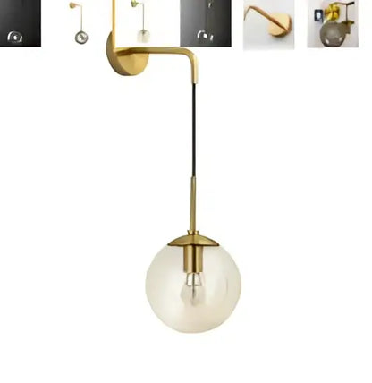 Vintage brass and amber glass led wall lamp bedroom sconce