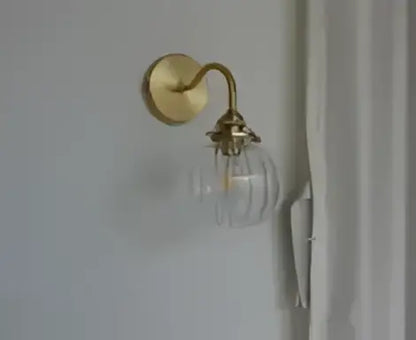 Vintage brass and amber glass led wall lamp bedroom sconce