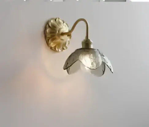 Vintage brass and amber glass led wall lamp bedroom sconce