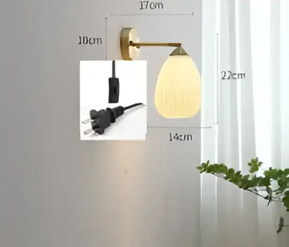 Vintage brass and amber glass led wall lamp bedroom sconce