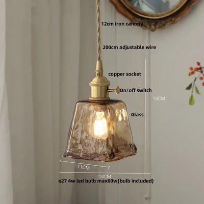 Vintage brass and amber glass pendant light kitchen hanging lamp