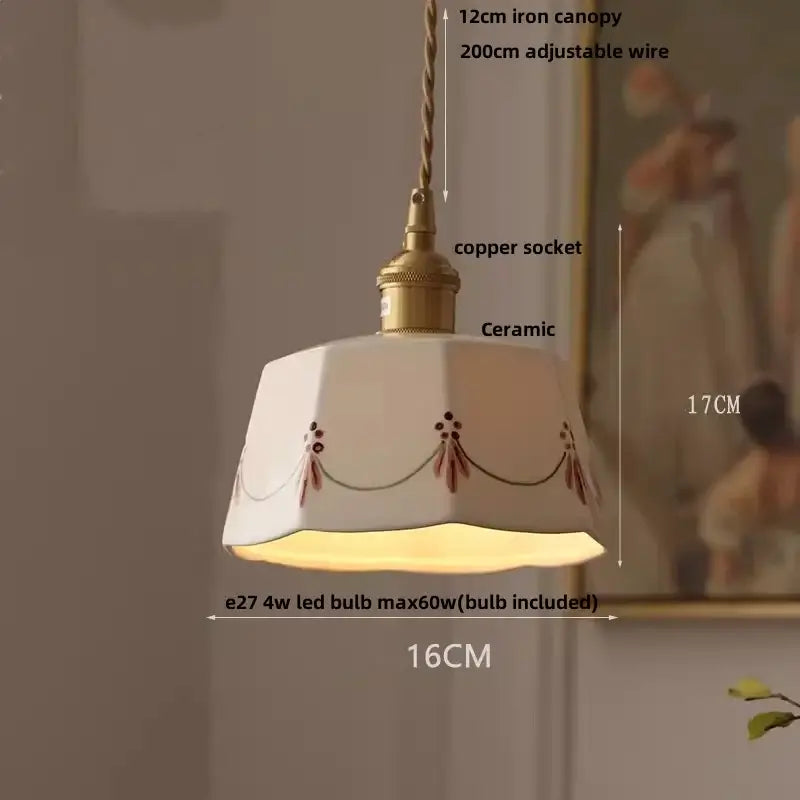 Vintage brass and ceramic led pendant light kitchen hanging lamp