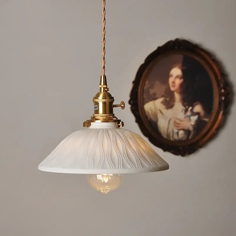 Vintage brass and ceramic led pendant light kitchen hanging lamp